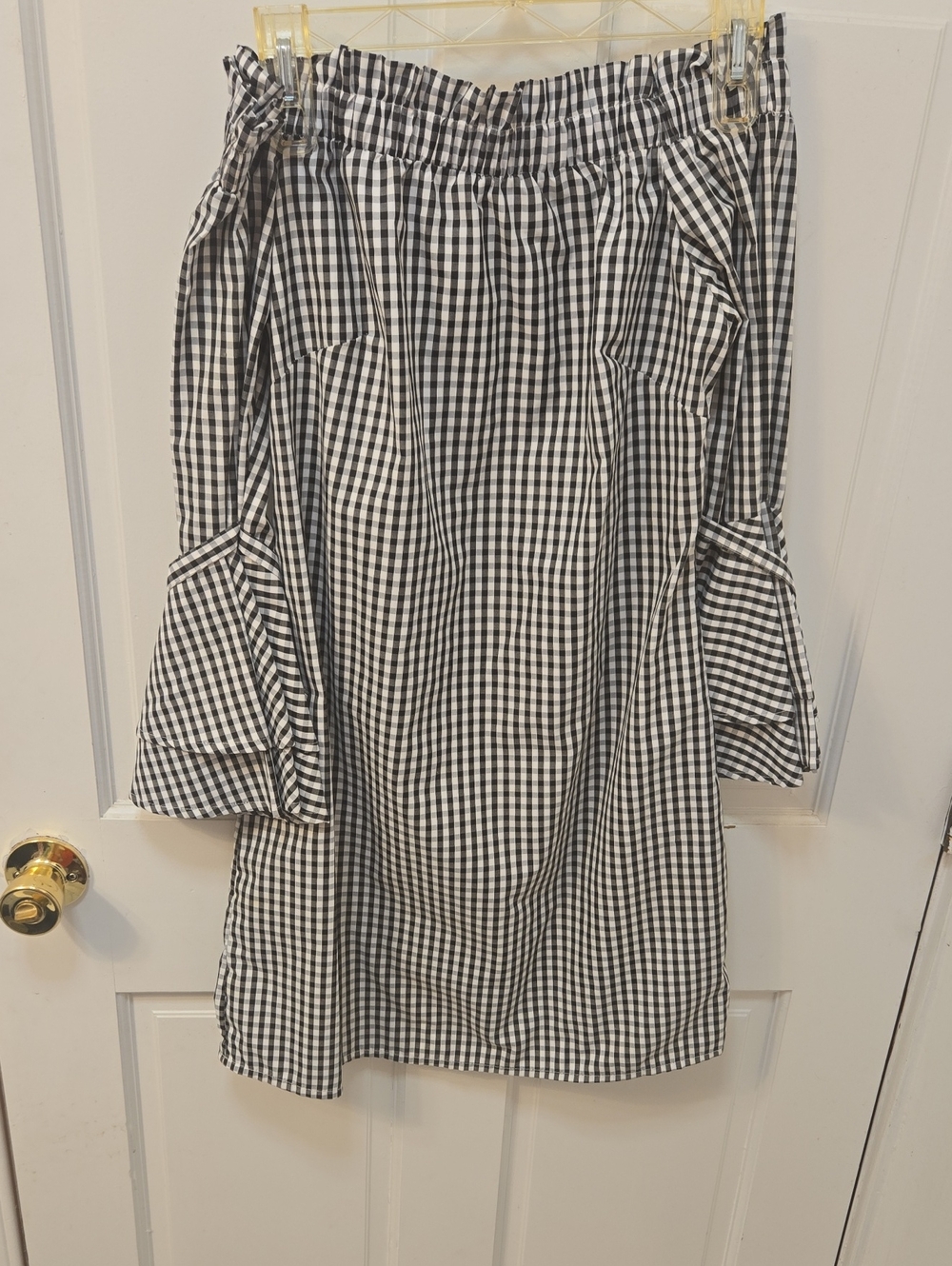 Black & White Gingham Off-Shoulder Dress